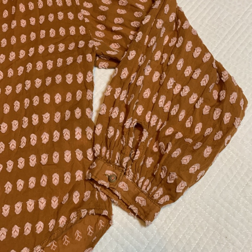 Anthropologie Rust Orange Printed Peasant Blouse - Picture 14 of 16
